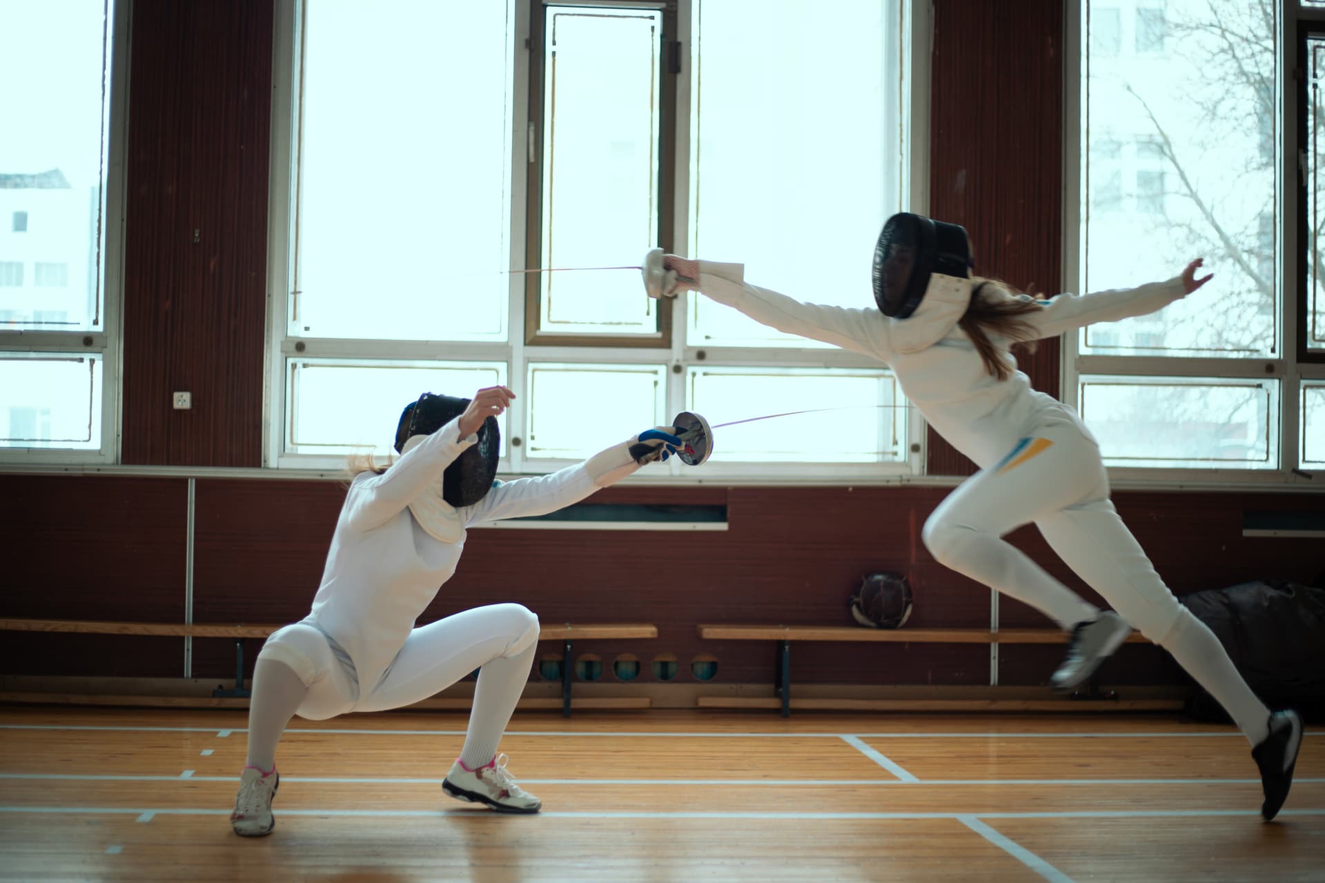 Fencers training together